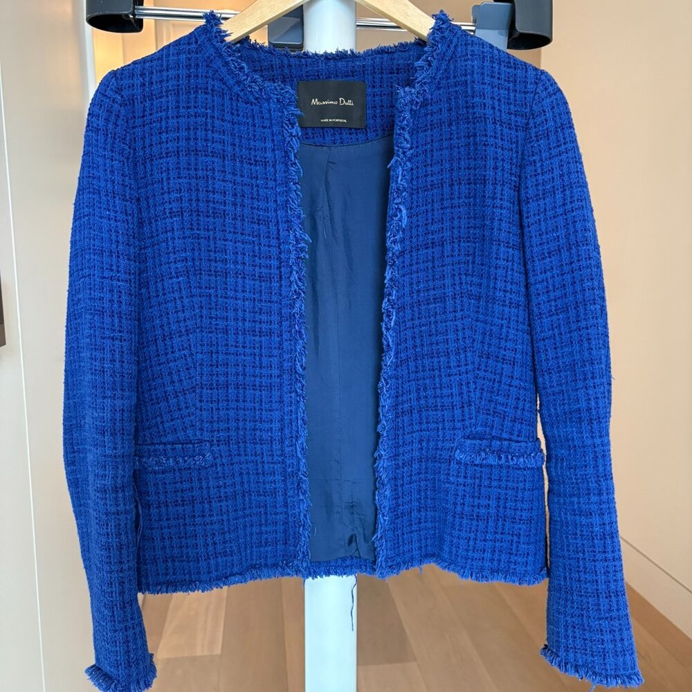 Massimo Dutti Blue Tweed Cropped Jacket Blazer Size 4